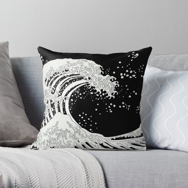 Black and White Great Wave Throw Pillow