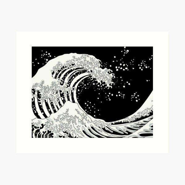 Aperçu de l'œuvre Grande Vague en noir et blanc créée et vendue par XOOXOO.