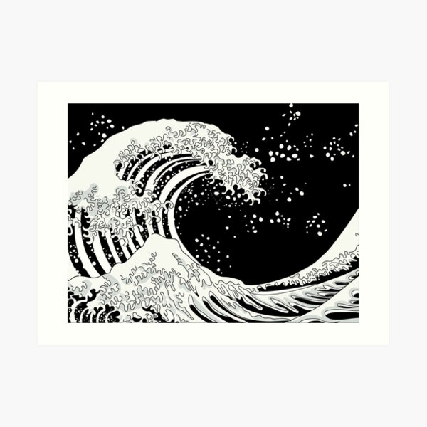 Schwarze und weiße große Welle Kunstdruck