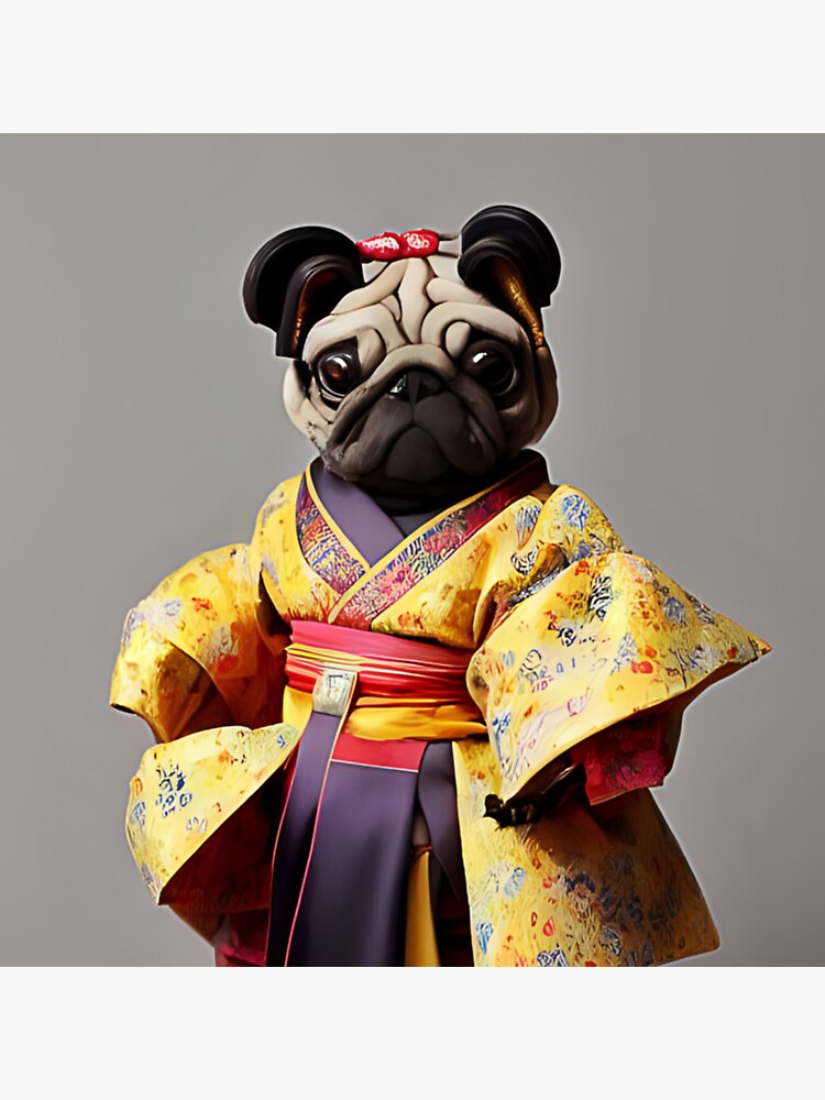 Cute Pug Dog Dressed Asian Clothes Sticker for Sale by ONORMAL Redbubble