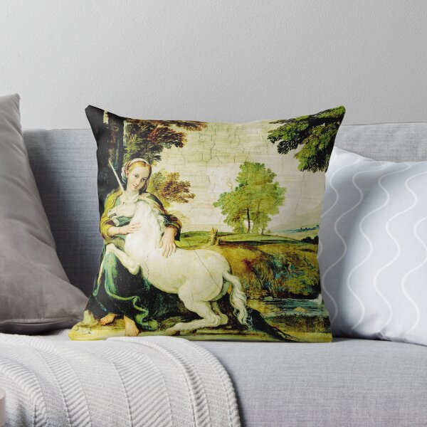 HD The Virgin and the Unicorn (1602) Throw Pillow
