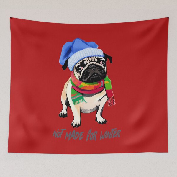 Item preview, Pug not made for winter-funny /Funny pug/Dog greetings/Pug with beanie and scarfes designed and sold by bubblylive.