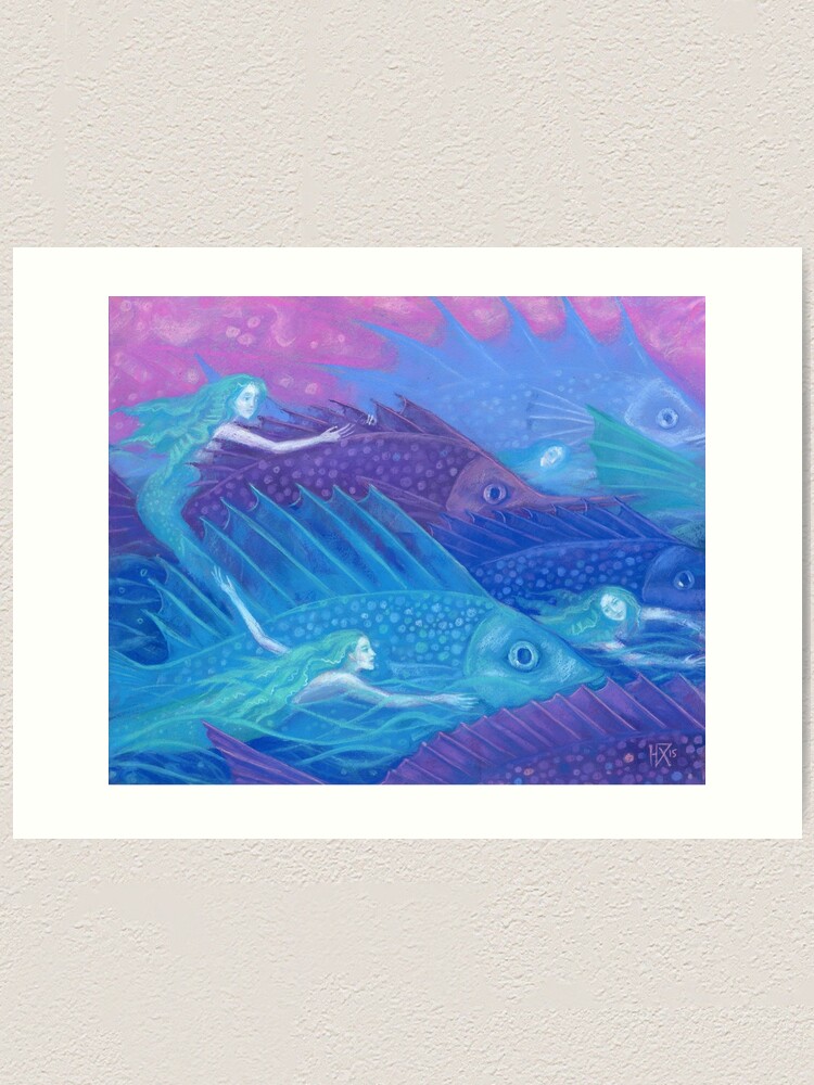Lach Stralend Specifiek Ocean Nomads, Mermaids Gigantic Fish, Sea Fairy Tale Fantasy" Art Print for  Sale by clipsocallipso | Redbubble