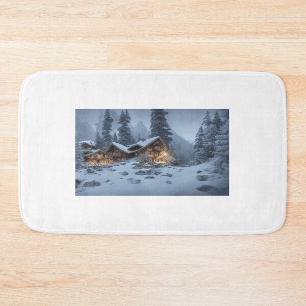 Item preview, Landscape illustration of a mountain chalet in the snowcapped mountains alongside frosted alpine trees. Digital artwork. designed and sold by Bookwyrm-Bazaar.
