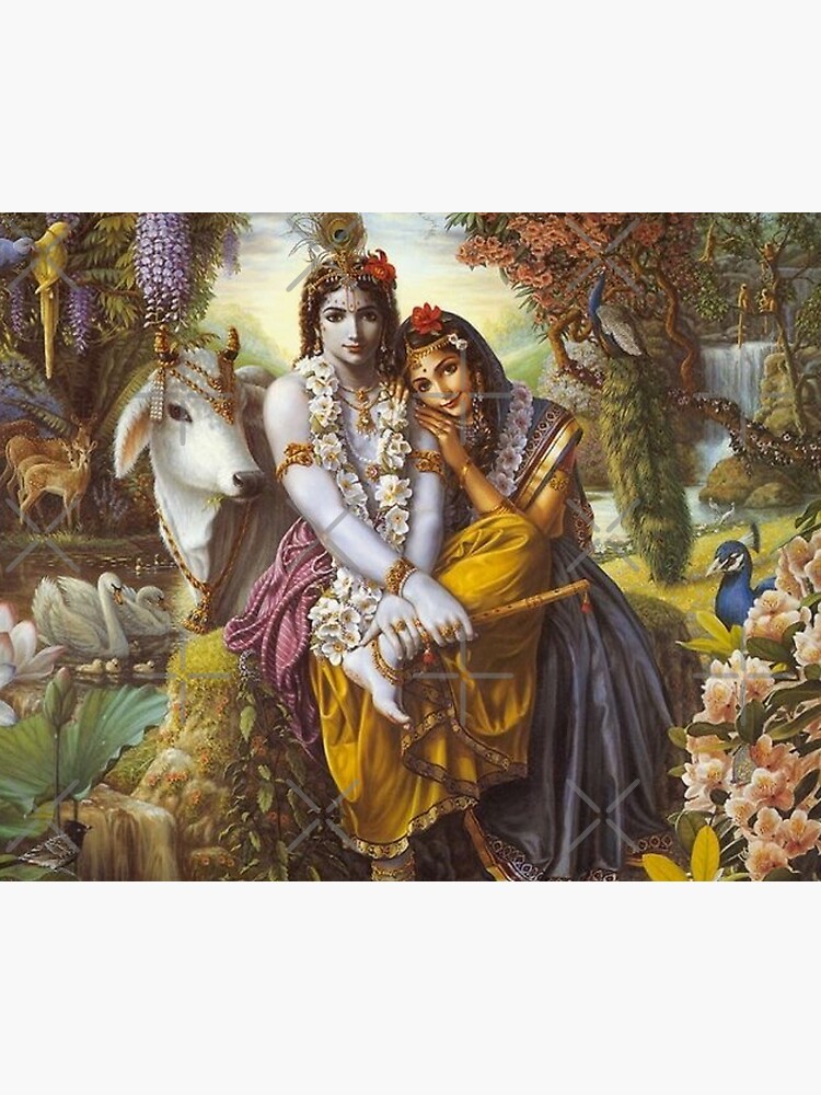 Discover Lord Krishna and Radha in the forest photography Premium Matte Vertical Poster