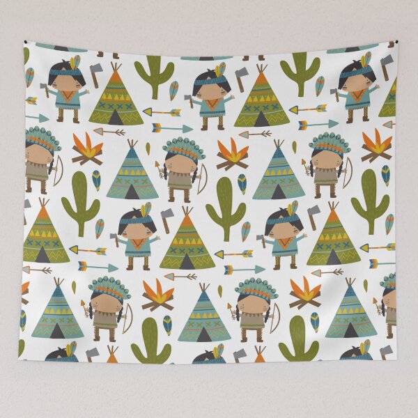 Item preview, Cute Native American Indian Design With Teepees And Cactus designed and sold by handsoftime2020.