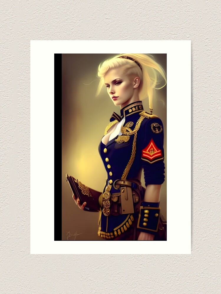Stunning blonde steampunk Officer in Military Uniform | Art Print