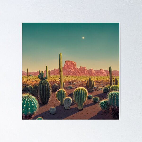 Item preview, Arizona desert at night - Western desert landscape -Saguaros designed and sold by TeeARTHY.