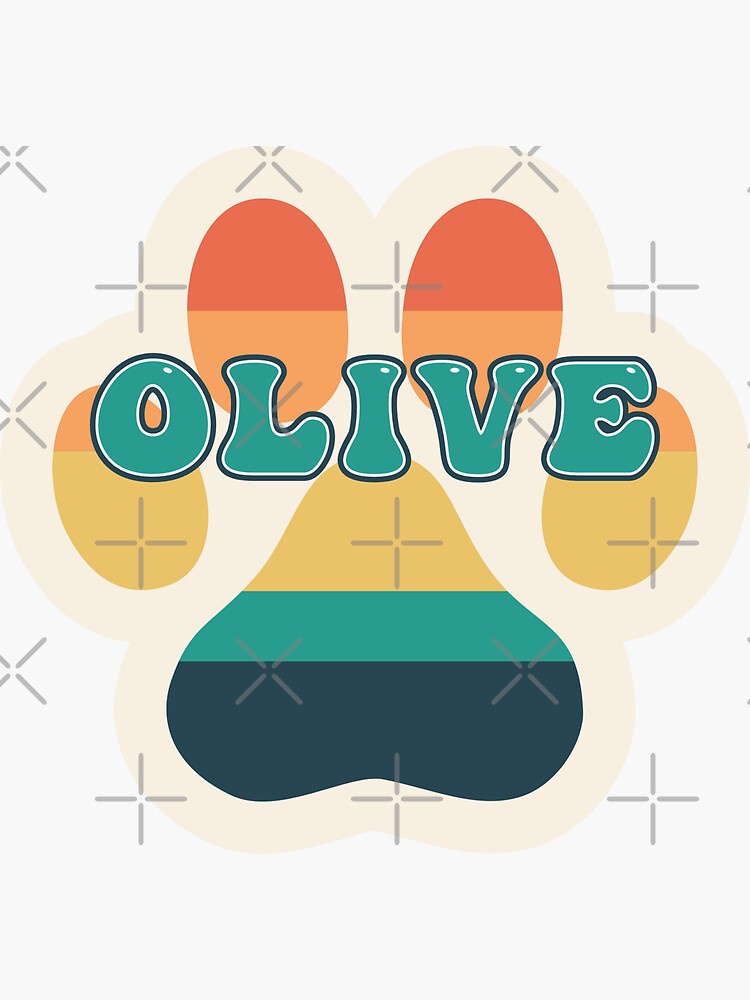 "Olive Dog Name Vintage Sunset Paw Prints on Cream Olive Dog Name