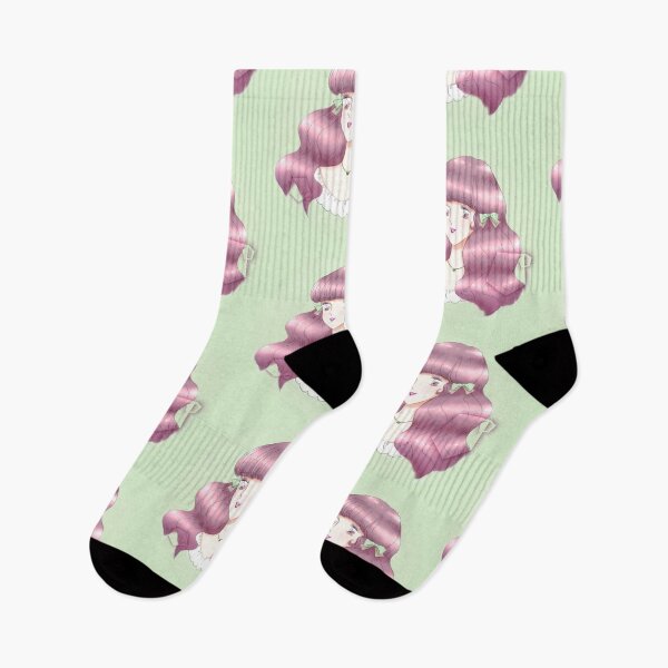 Item preview, 60s 70s 80s Anime Manga Style Japanese Girl Brown Hair with Green Ribbons Green Backdrop designed and sold by Neteshez.