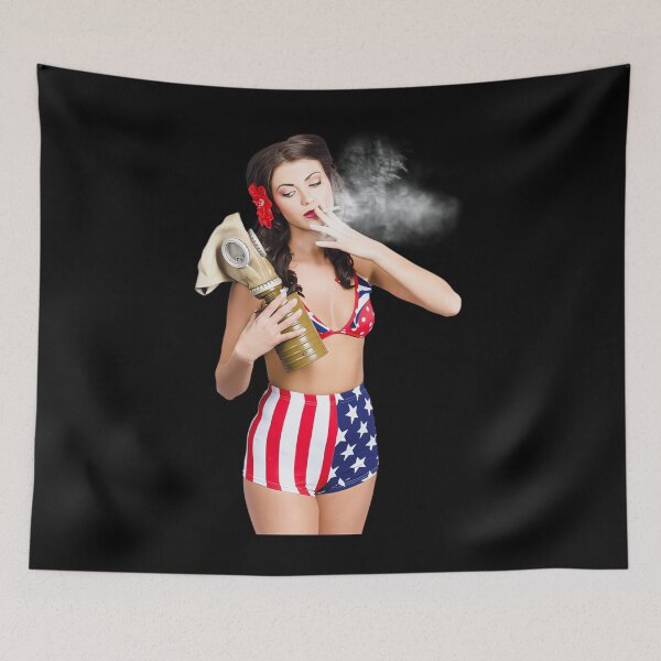 Item preview, american military pin up girl holding gasmask jorgo photography wall art gallery transparent designed and sold by renaatkostayn.