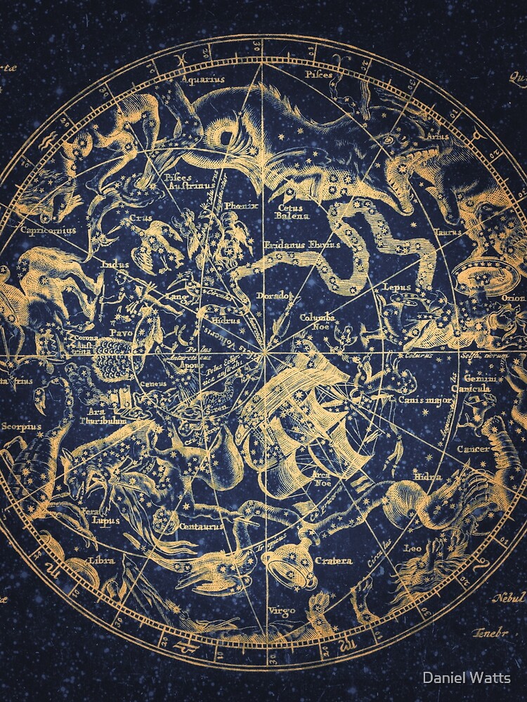 Zodiac Star Sign Constellation Map | Emboldened Yellow on Lazuli by DanJohnDesign