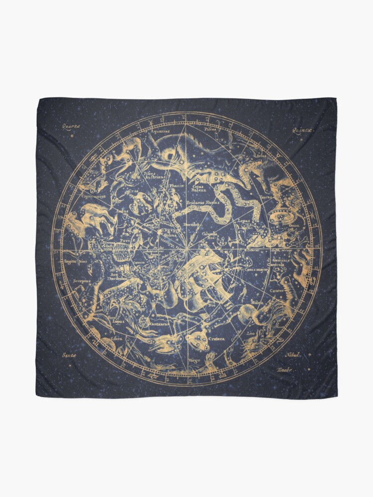 Alternate view of Zodiac Star Sign Constellation Map | Emboldened Yellow on Lazuli Scarf