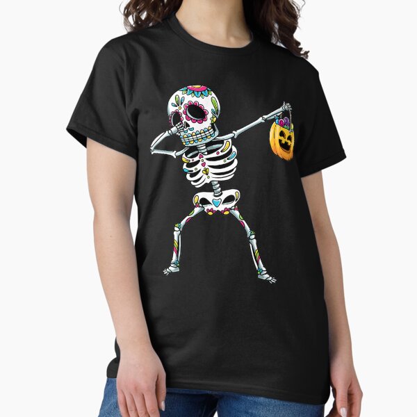 Dabbing Sugar Skull Skeleton With Pumpkin Halloween Classic T-Shirt