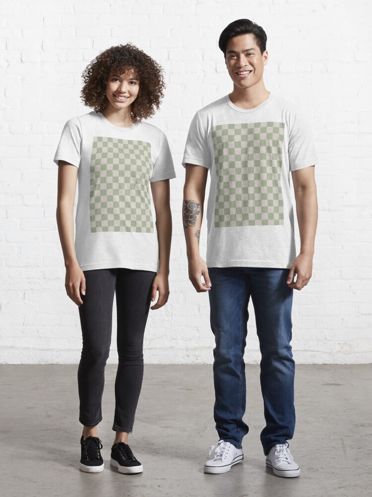 Checkerboard Check Checkered Pattern in Sage Green and Beige Essential T- Shirt for Sale by kierkegaard