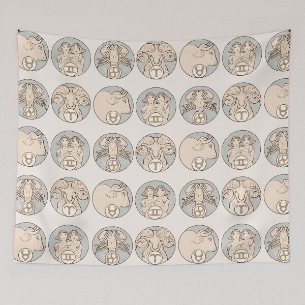 Item preview, Art nouveau Aries Taurus Gemini and Cancer Zodiac signs of Alphonse Maria Mucha designed and sold by Tamas Das.