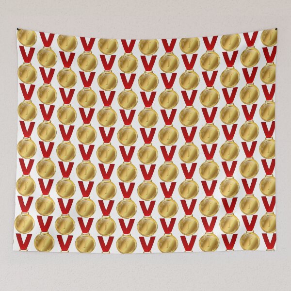 Item preview, Gold medal with red ribbon. Award, prize for first place.  designed and sold by Mallva.