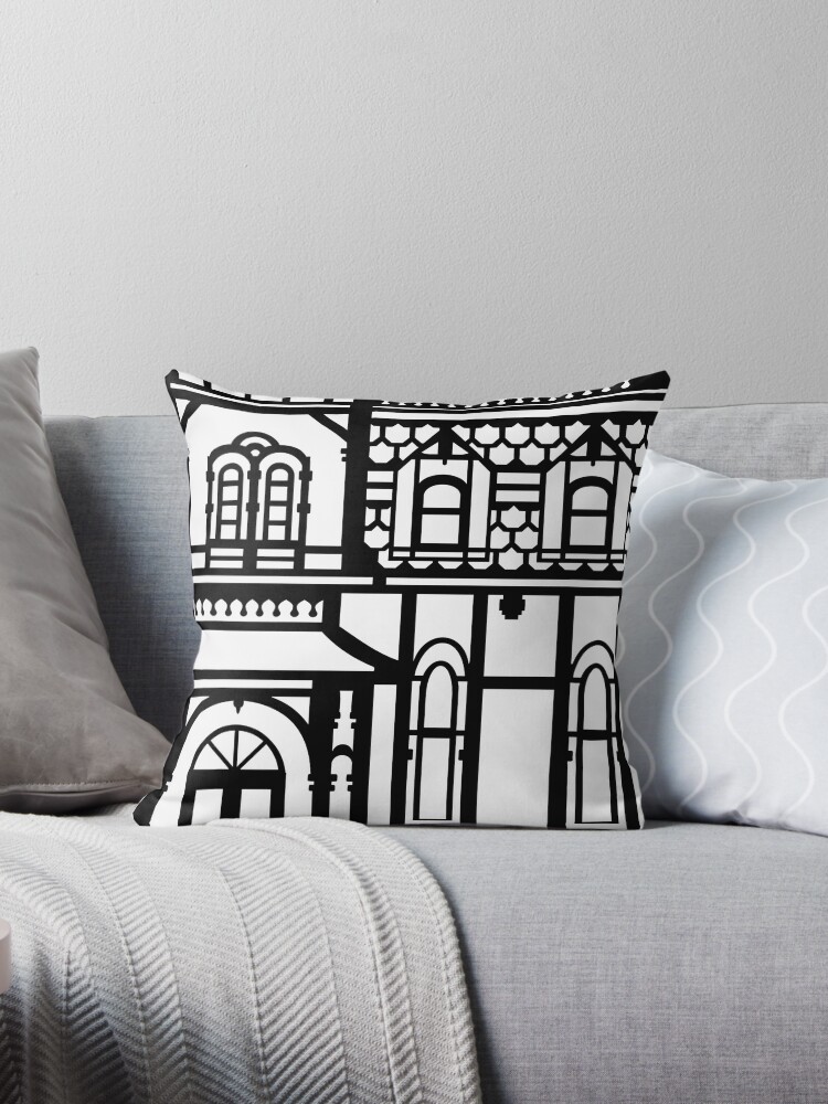 Victorian House Black White Throw Pillow By Xooxoo