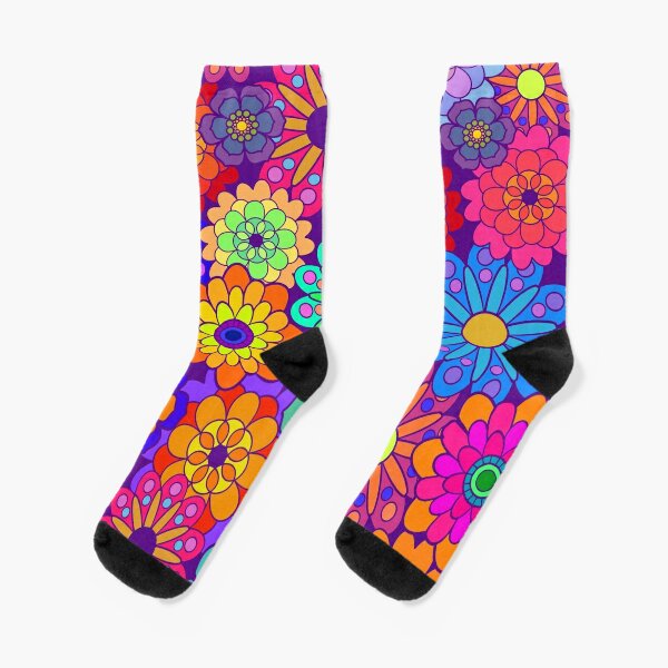Flower Power Retro Style Hippy Flowers Socks