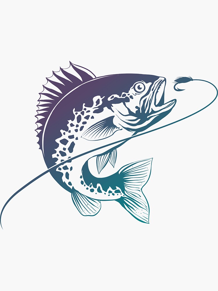 Bass catch fishing lure line drawing style. Sticker for Sale by tanakax3