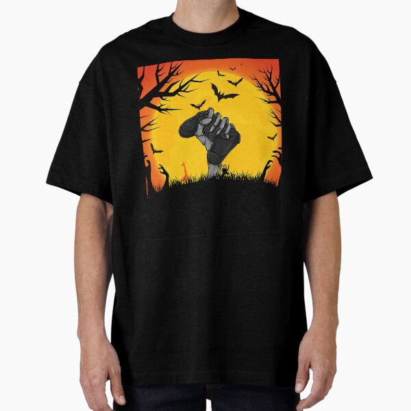 Halloween Skeleton Zombie Gamer Hand Funny Gaming Oversized T-Shirt
