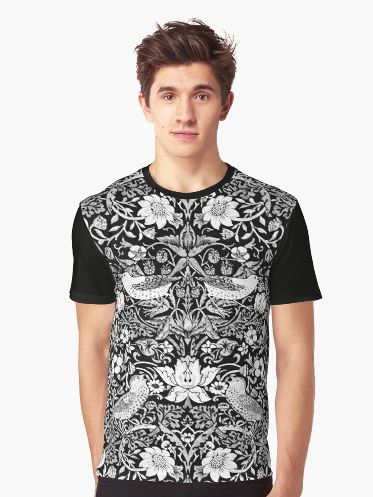 Art Nouveau Bird & Flower Tapestry, Black & White Graphic T-Shirt