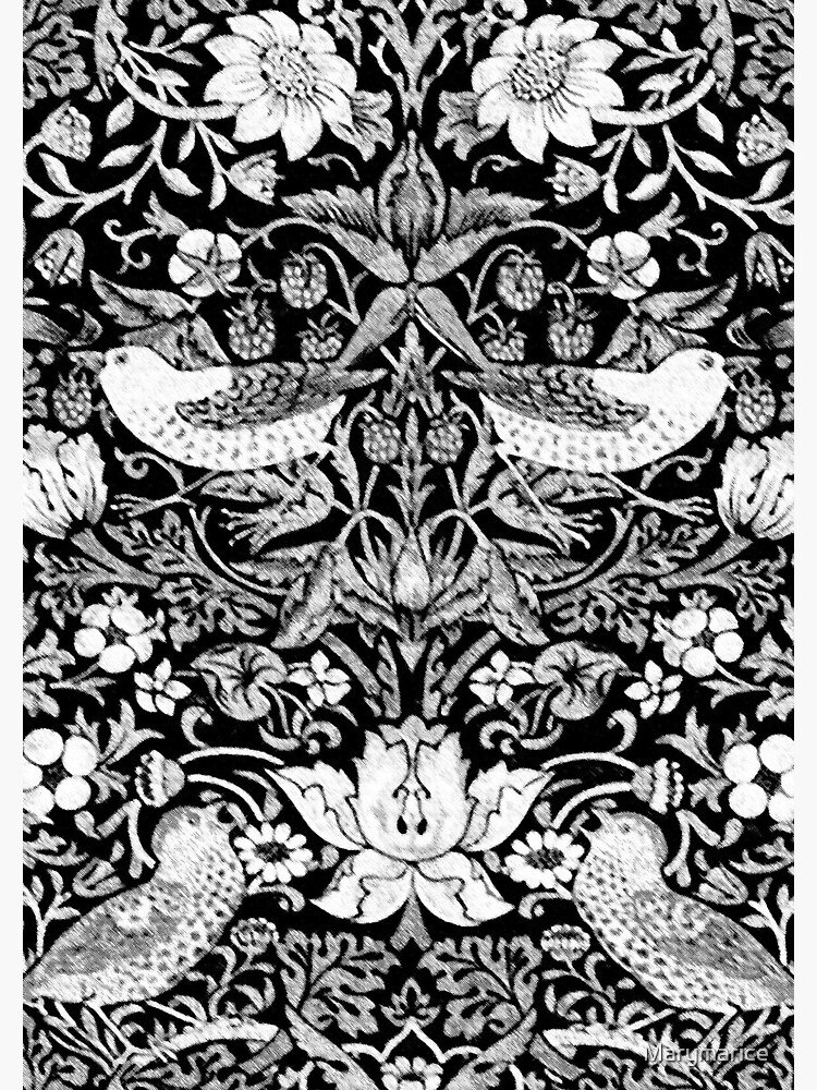 Art Nouveau Bird & Flower Tapestry, Black & White Graphic T-Shirt