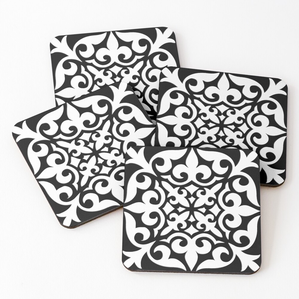 Black and White Moroccan Tile Coasters (Set of 4)