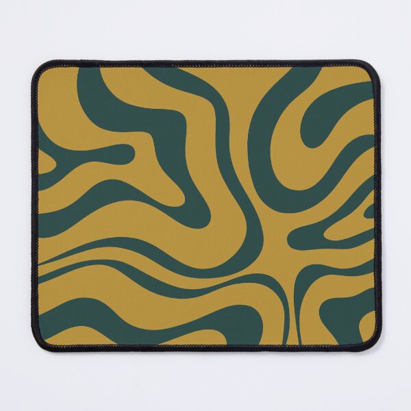 Item preview, Modern Liquid Swirl Retro Abstract Pattern in Blue and Dark Mustard designed and sold by kierkegaard.