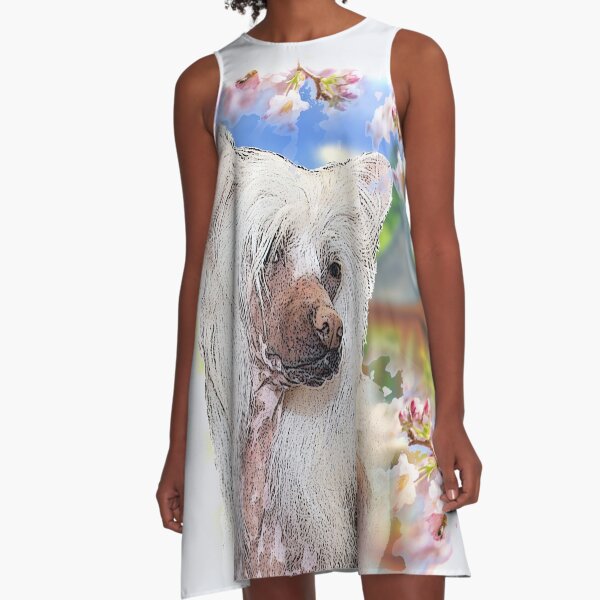 Chinese Crested Kirschblüte A-Linien Kleid