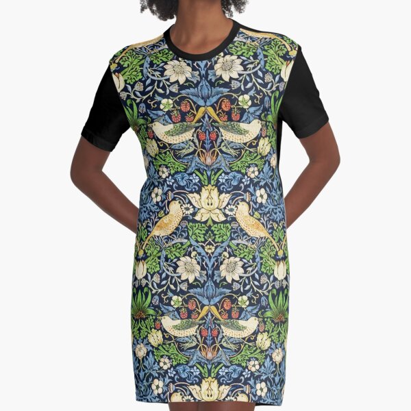 Art Nouveau Bird and Flower Tapestry Graphic T-Shirt Dress