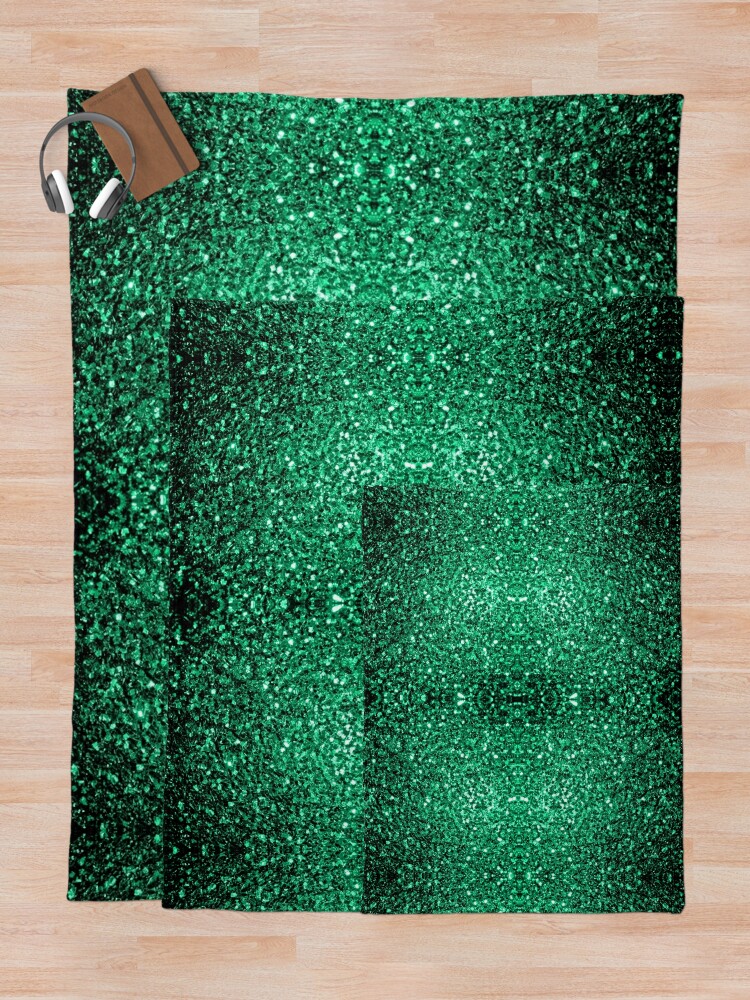 "Beautiful Emerald Green faux glitter sparkles" Throw Blanket by