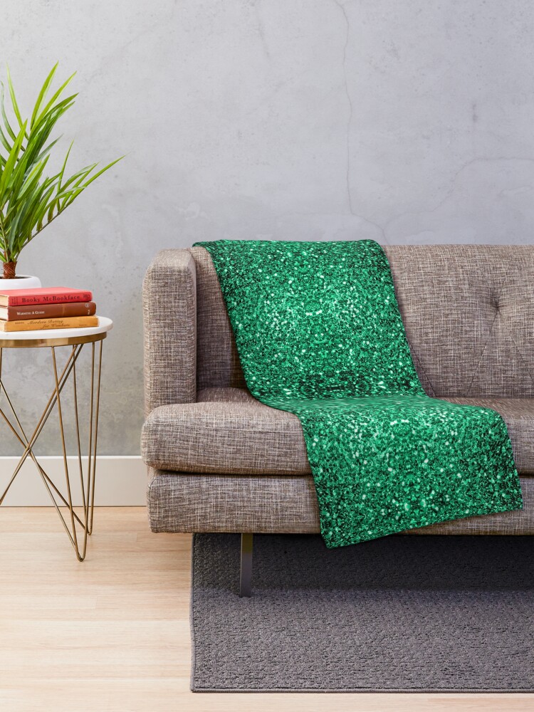 Beautiful Emerald Green Faux Glitter Sparkles Throw Blanket By