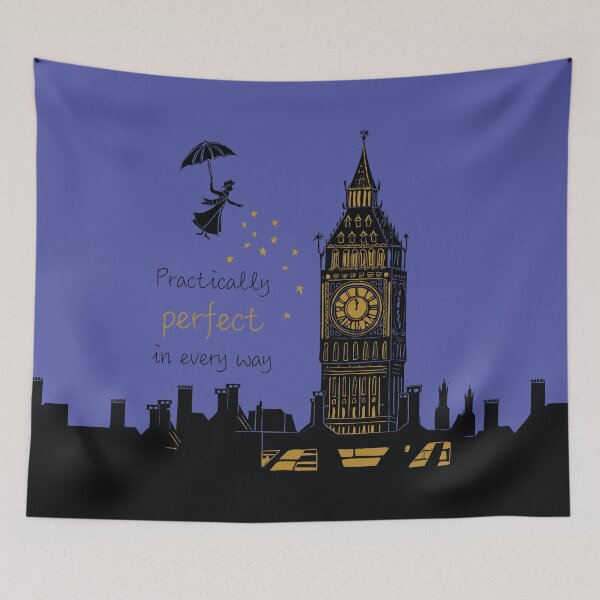 Item preview, Mary Poppins Practically Perfect in Every Way Linocut Silhouette on Purple designed and sold by Maddy Bennett.