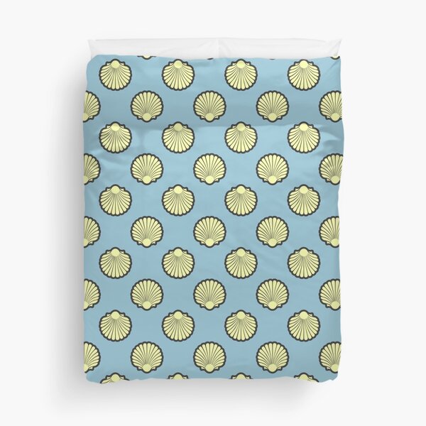 Yellow Scallop Shell Pattern On Blue Duvet Cover
