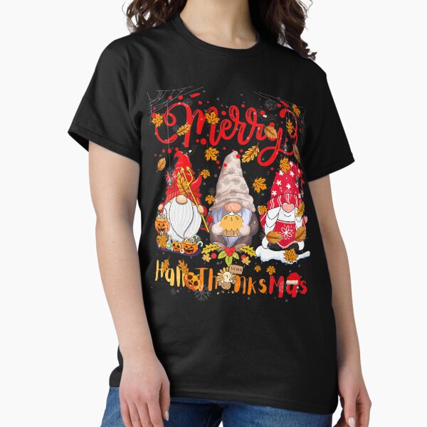 Merry Happy Hallothanksmas Gnomes Halloween Thanksgiving Mas Premium Classic T-Shirt