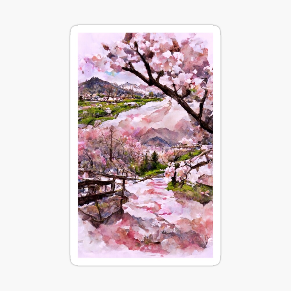 Watercolor Painting of Cherry Blossom #3 | AI Art | Art Board Print