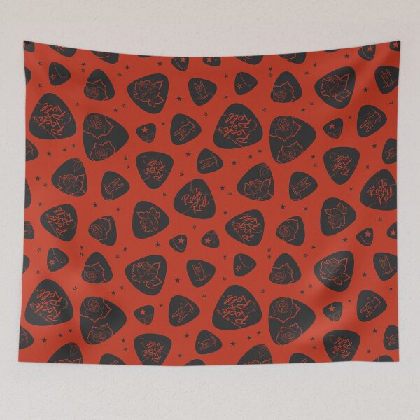 Item preview, Black Rock and Roll Plectrums on Red Background designed and sold by Melissa Plugge-Dekker.