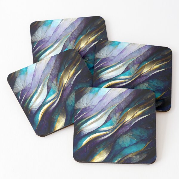 Item preview, Gold leaf aqua and purple alcohol link design with swirls dots and  leaf shapes and natural curves designed and sold by CGSGraphics.