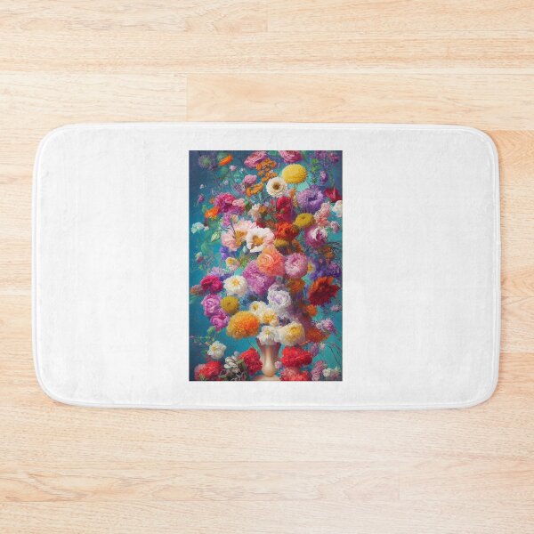 Item preview, Lushly colored and densely arranged flower bouquet set against a blue background. designed and sold by Bookwyrm-Bazaar.