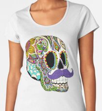 Mustache Sugar Skull (Color Version) Women's Premium T-Shirt