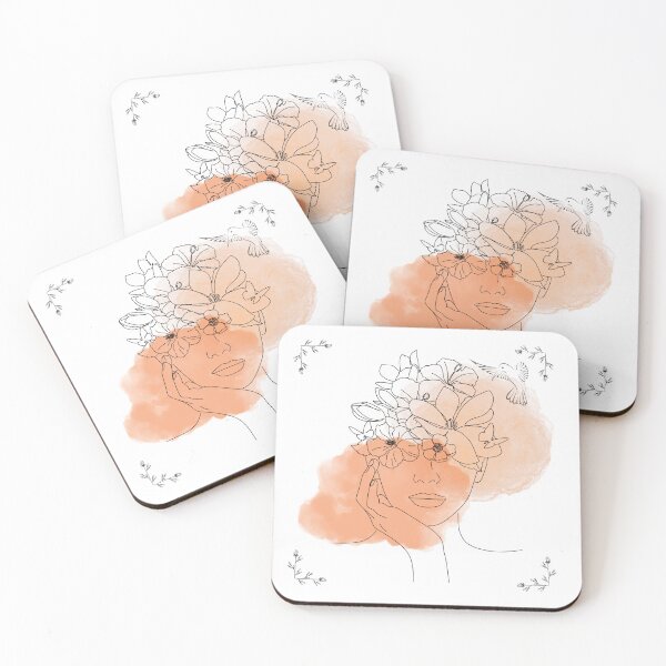 Item preview, Art Minimal Line Art Woman with Flowers and bird designed and sold by Universe4ART.