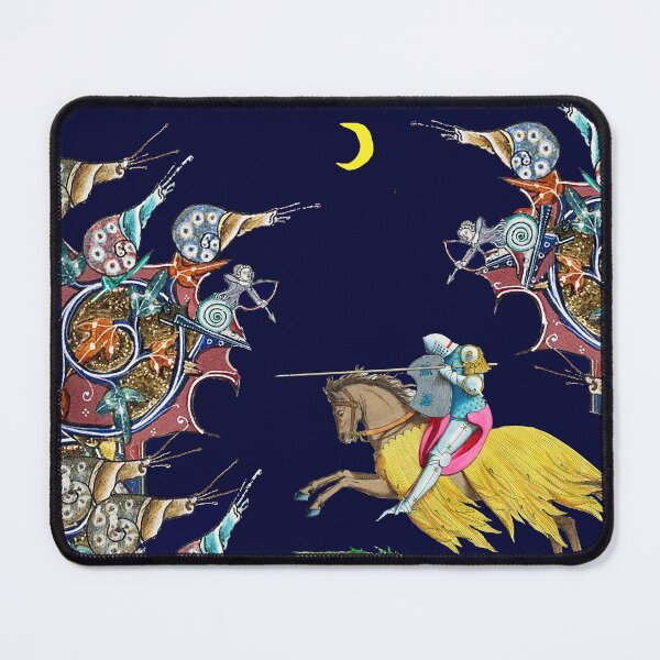 Item preview, WEIRD MEDIEVAL BESTIARY  WAR, KNIGHT HORSEBACK COMBATTING  GIANT SNAILS IN THE NIGHT Collage by Bulgan Lumini designed and sold by BulganLumini.