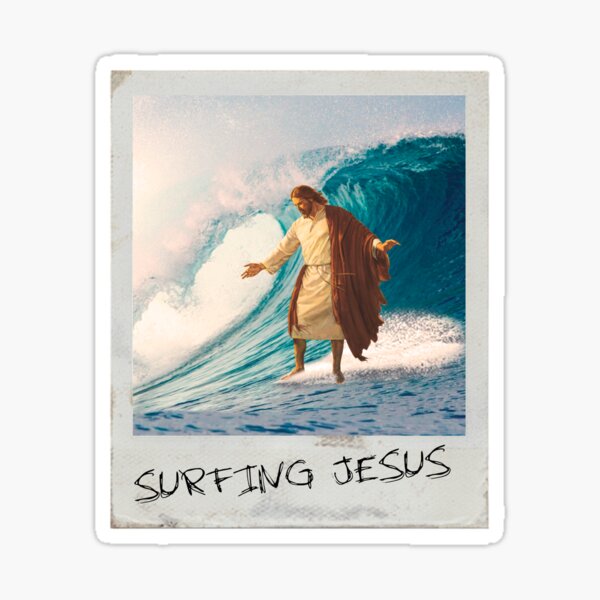 Surfing Jesus Sticker