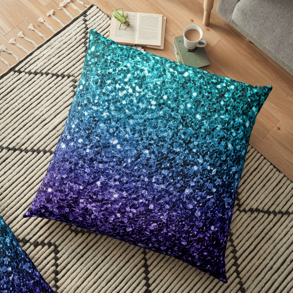 Beautiful Aqua blue Ombre glitter sparkles Floor Pillow