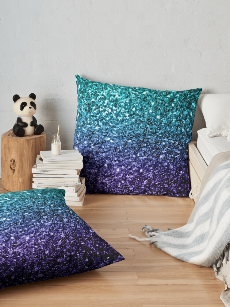 Alternate view of Beautiful Aqua blue Ombre glitter sparkles Floor Pillow