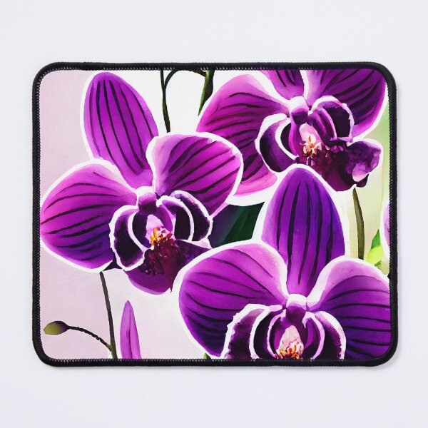 Item preview, Intensely Colored Purple and White Orchids with Long Green Leaves on a Lilac Background designed and sold by CGSGraphics.
