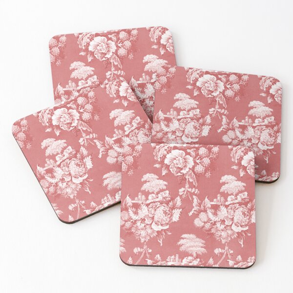 Item preview, Toile de jouy floral tapestry textile design in faded red or pink designed and sold by LeAllureVintage.