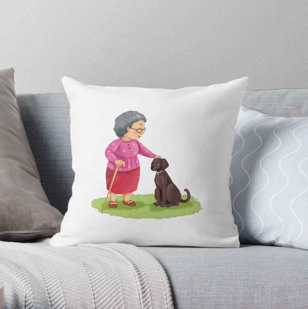 Grandma and Her Chocolate Labrador Throw Pillow