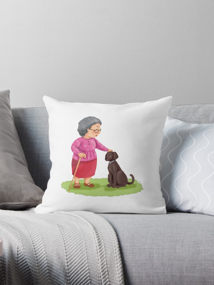 Thumbnail 1 of 4, Pillow, Grandma and Her Chocolate Labrador designed and sold by MintedProse.